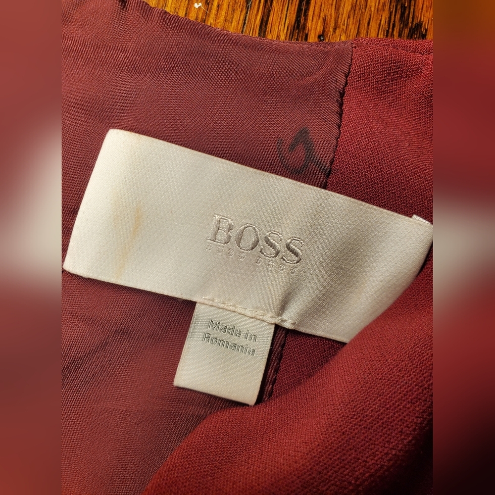 Boss Sleeveless V-Notch Midi Dress in Burgundy - Picture 6 of 8
